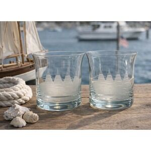 MCM Toscany Glass Clipper Ship Etched Nautical Bar Cocktail Glasses Set of 2